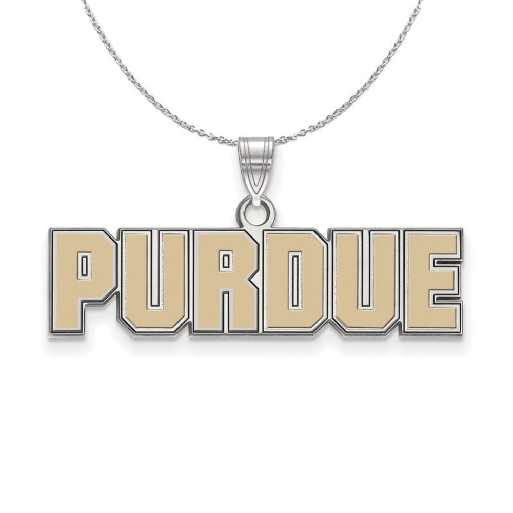 Sterling Silver Purdue Small Enamel Script Pendant Necklace - 16 Inch